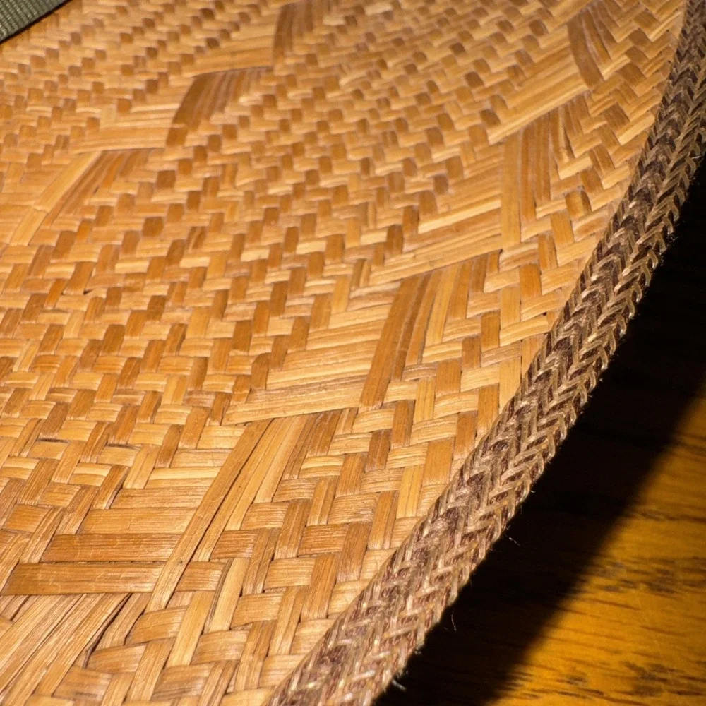 VTG  WW Straw Fedora Hat Brown Woven Wide Brim Grosgrain Green Band Columbia M
